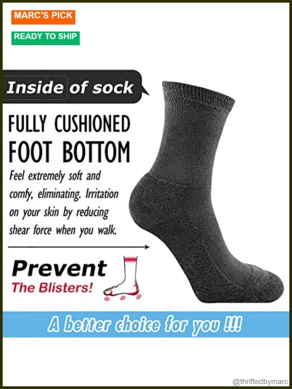 Non-binding Diabetic Socks for Men Women, Loose Top Crew Cotton Thick Cushion